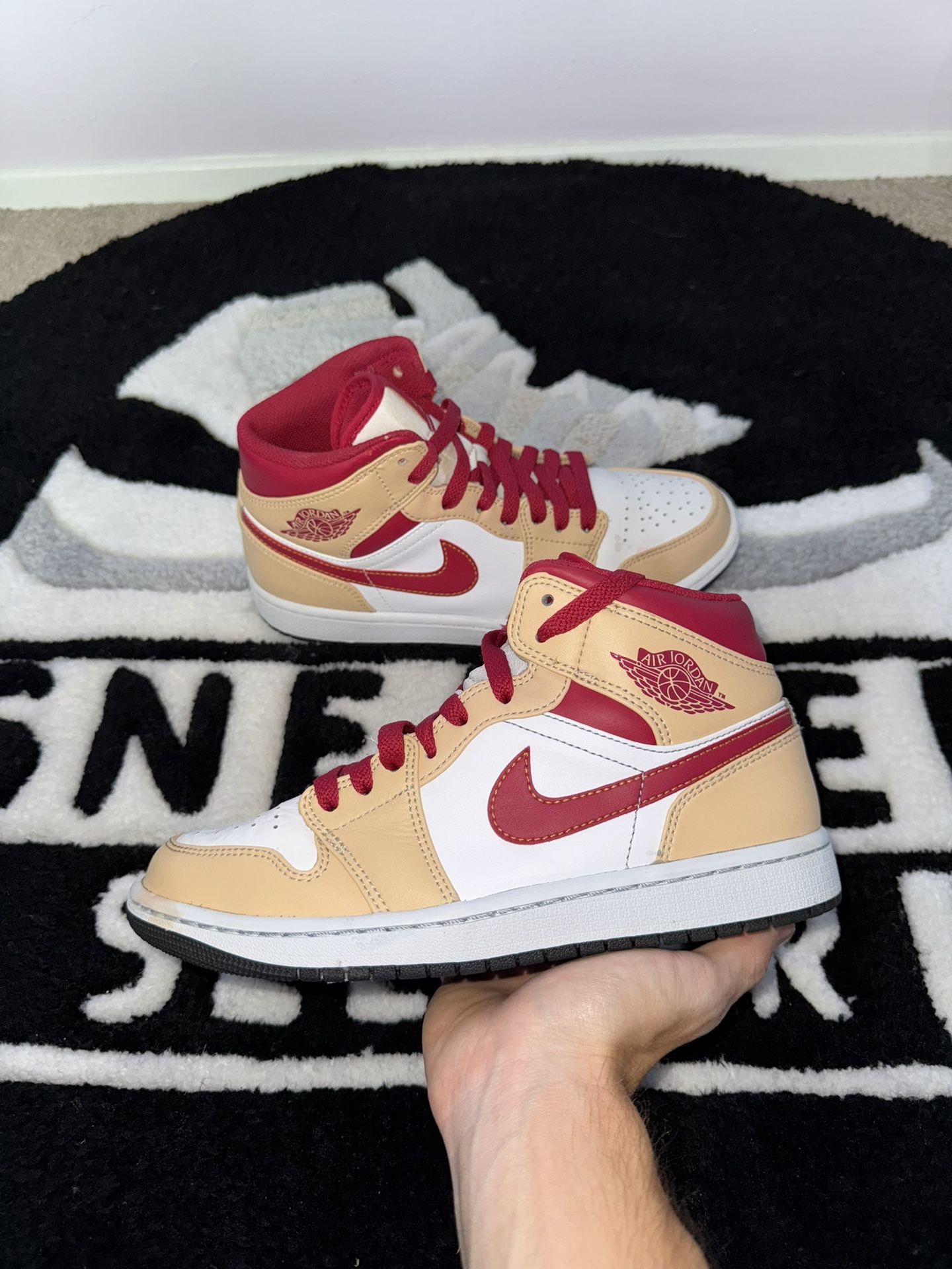 Jordan 1 Mid Light Curry Cardinal Red (Size 7)
