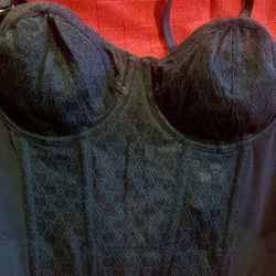 34-D Very Sexy Black Ivy Green Archive Monogram Corset Bra Top