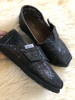 Black glitter Toms size T7.5