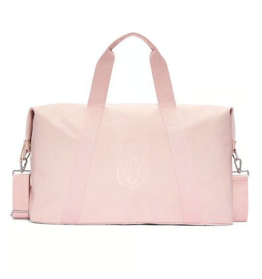 Victoria's Secret XL Metallic Light Blush Pink Duffle Bag Tote Travel Large Carrying Strap + Handles