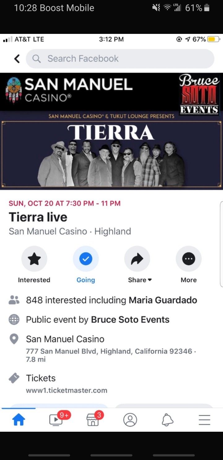 Tierra concert at San Manuel Oct. 20th