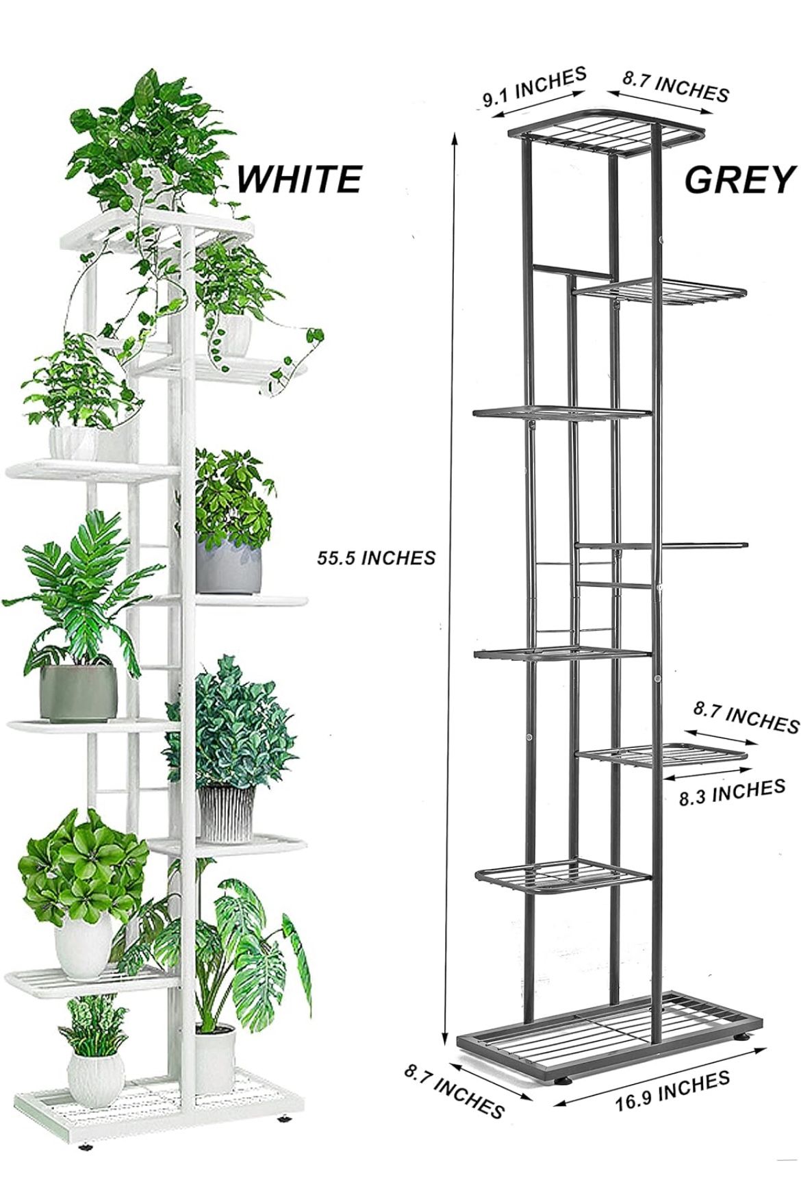 Plant Stand Shelf 8 Tier Indoor Outdoor, Flower Pot Holder Rack for 9 Pots, Plants Organizer Garden Home Office Living Room Balcony Patio (8 Tier, Gre