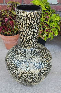 Large Pier 1 Floral Mother of Pearl Black Floor Vase 22".Home Decor