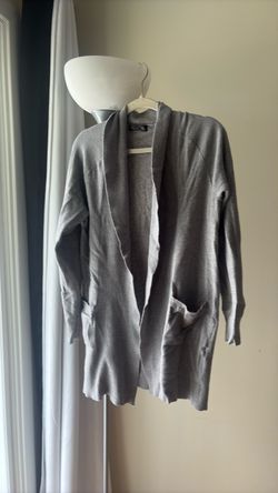 Gray Open-Front Knit Cardigan