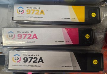 3-Pack LD Compatible Ink Cartridges for HP 972A – Black Magenta Yellow – NEW