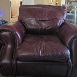 Nature Wood Leather Chair And Ottoman