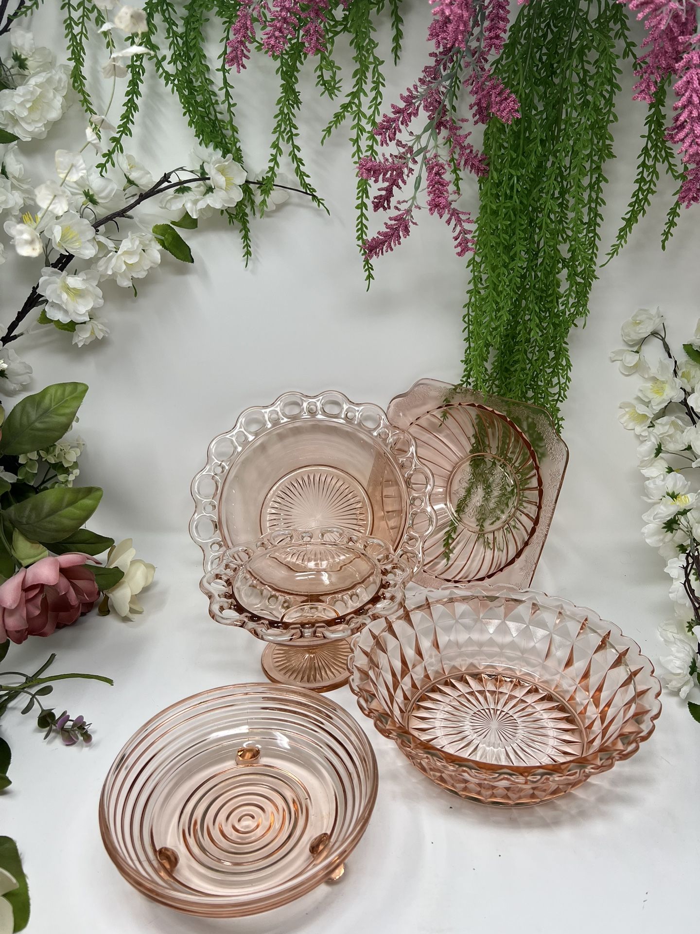 5 Vintage Pink Depression Glass Collection – Beautiful & Rare!