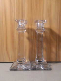 Vintage Crystal Flower Etched Candlestick Holders