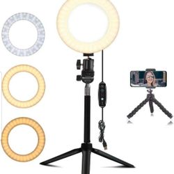 Ring Light with Stand, Video Conference Lighting, 6'' Mini LED Camera Light with Cell Phone Holder

