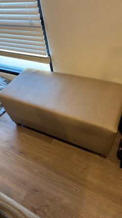 Beige Leather Ottoman Bench