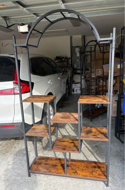 Tiered arched plant bookshelf unit