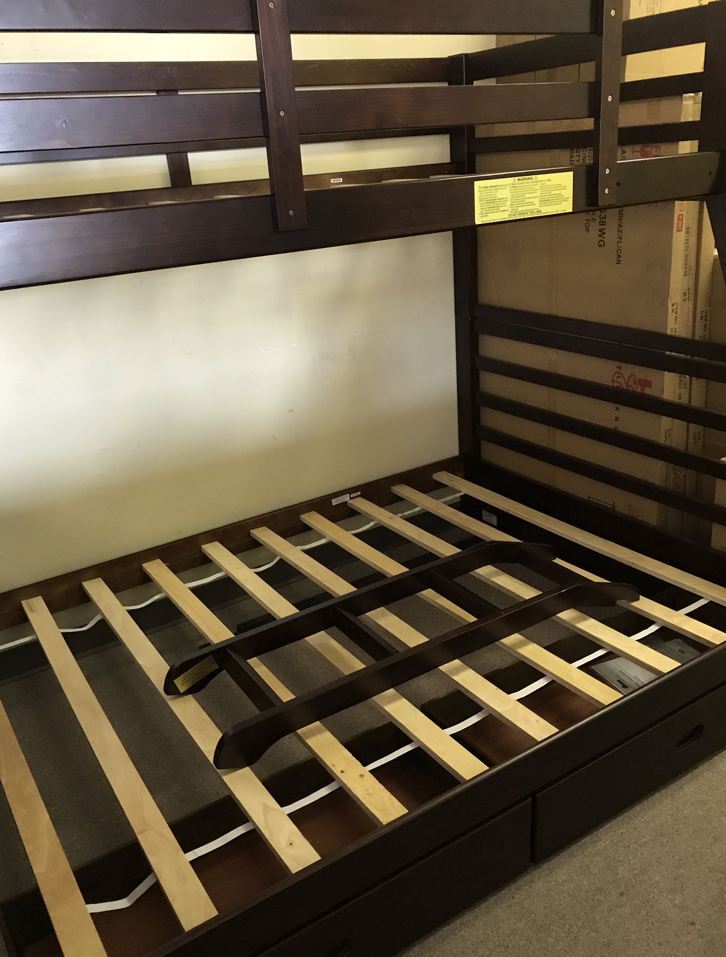 Twin / full bunk bed frame with two drawers