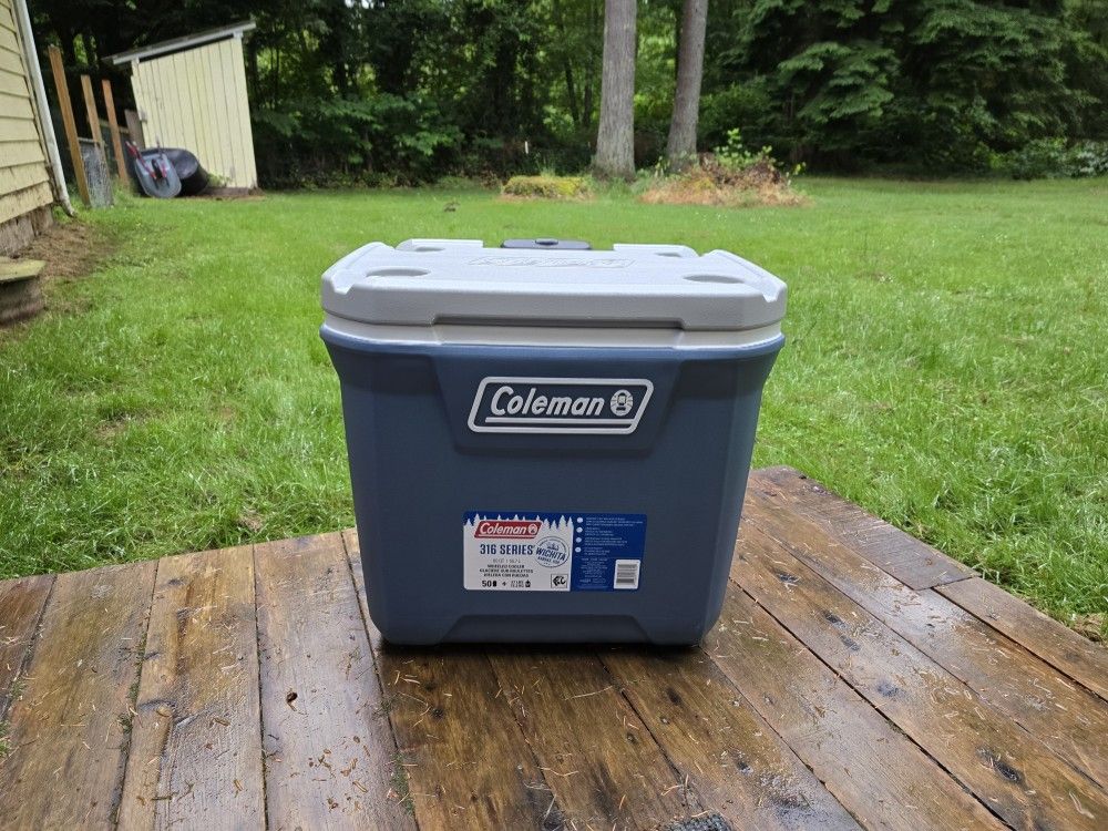 60QT Ice Chest Rolling Cooler with Wheels in Lakeside Blue. 
