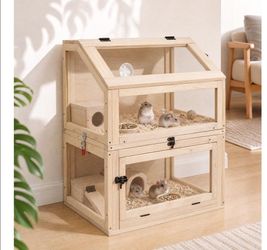 Two-Tier Wooden Hamster Cage
