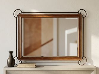 Wrought Iron & Wood Wall Mirror