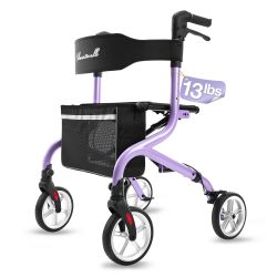 Super Lightweight Rollator Walker for Seniors, Foldable Rolling Walker with Seat and 8" Rubber Wheels for All Terrain, Unique Design Aluminium Frame S