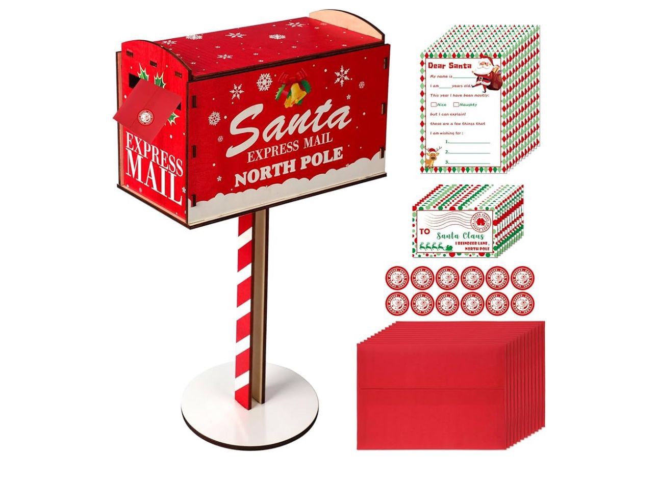 Tenceur Christmas Mailbox Letter to Santa Kit Christmas Decorations with Santa Mailbox 12 Envelopes