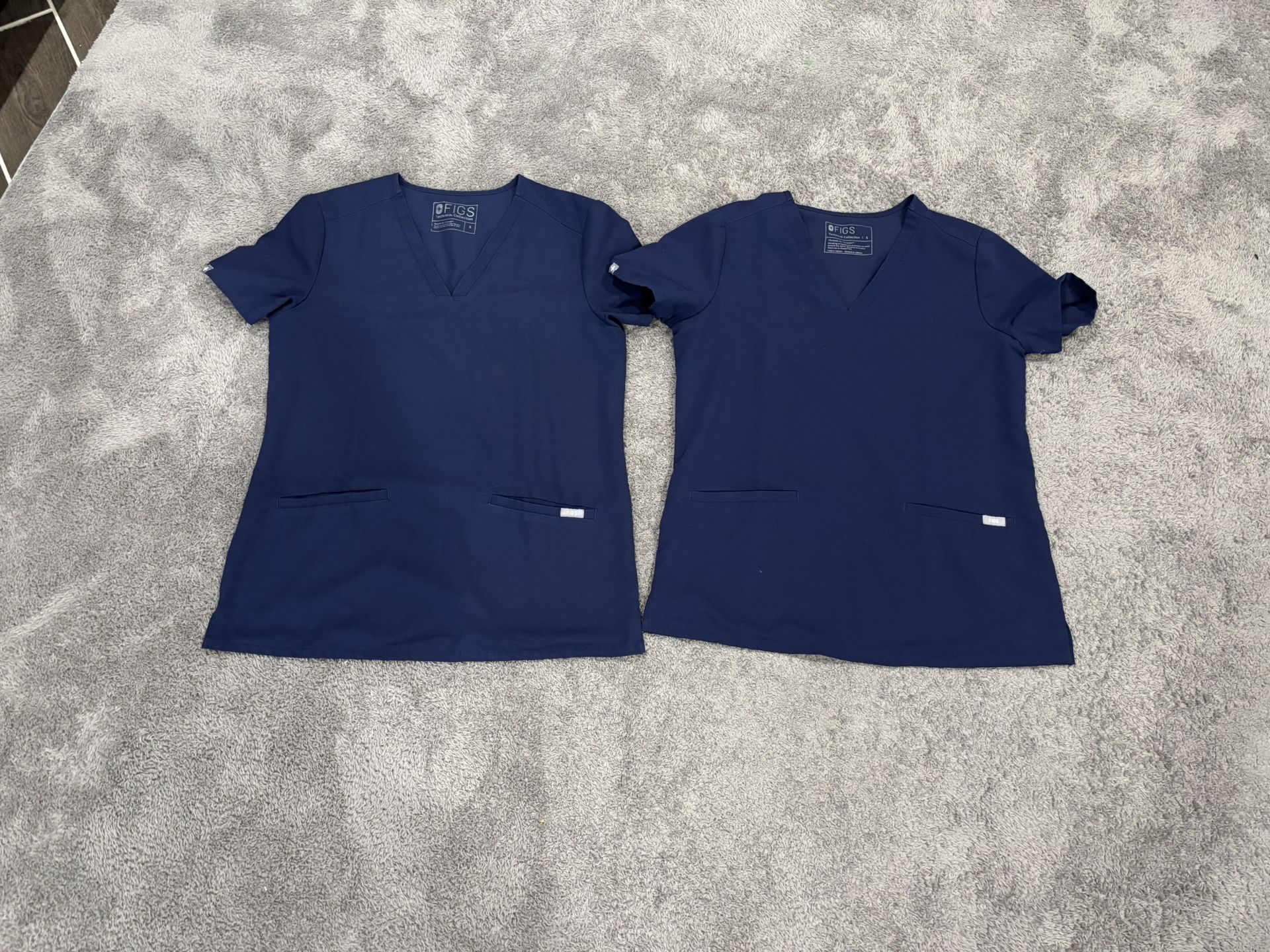 Small FIGS Navy Blue Scrub Top, set of 2