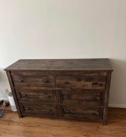 Dark Brown Wooden Dresser & Nighstands