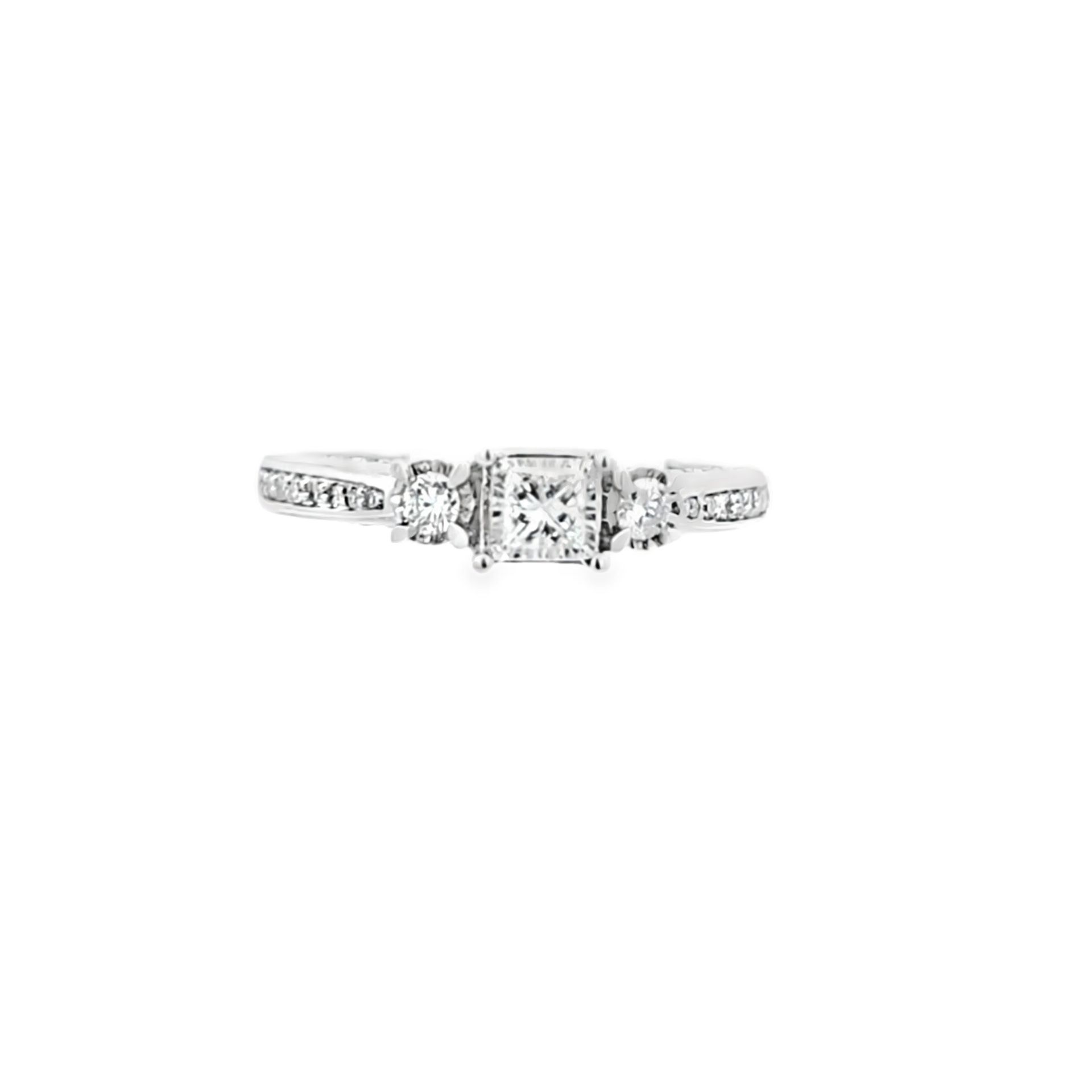 14K White Gold Diamond Ring with Princess Cut Solitaire