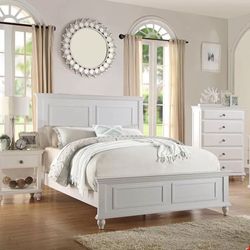 White Queen Size Bed + 1 Nightstand + Tall Chest $650