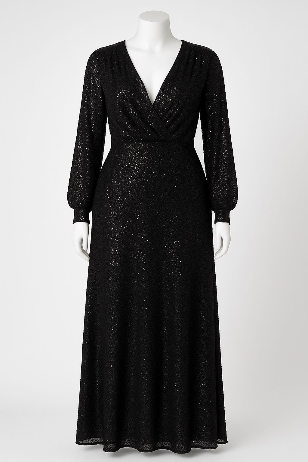 Elegant Black Sequin Evening Gown – XXL