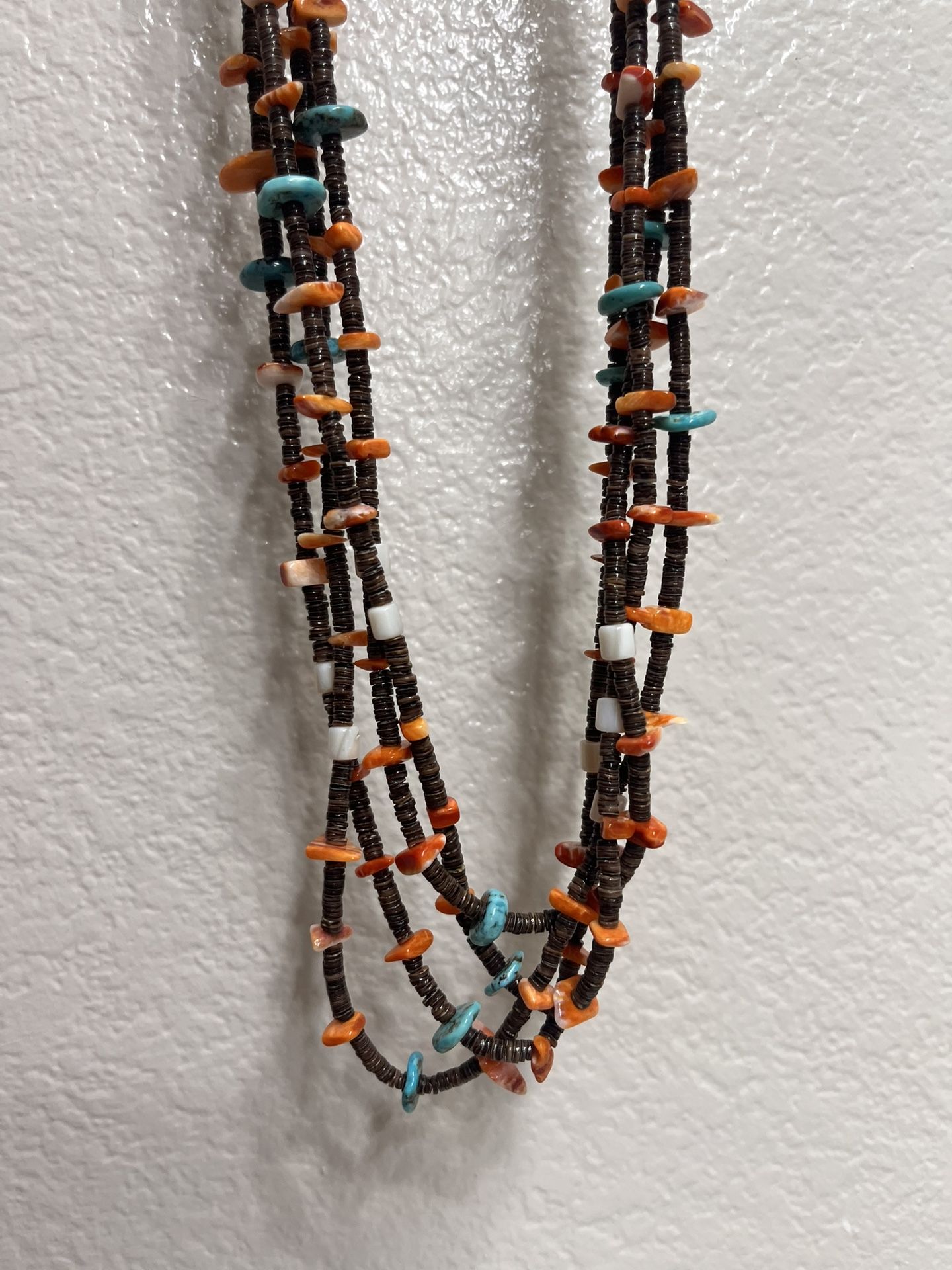 Heishi Four Strand Spiny Oyster And Turquoise Necklace