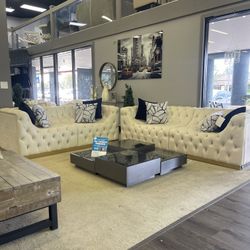 Noralie Ivory Velvet Living Room Set / 2pc