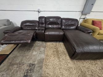Leather Power Reclining Sofa with Chaise