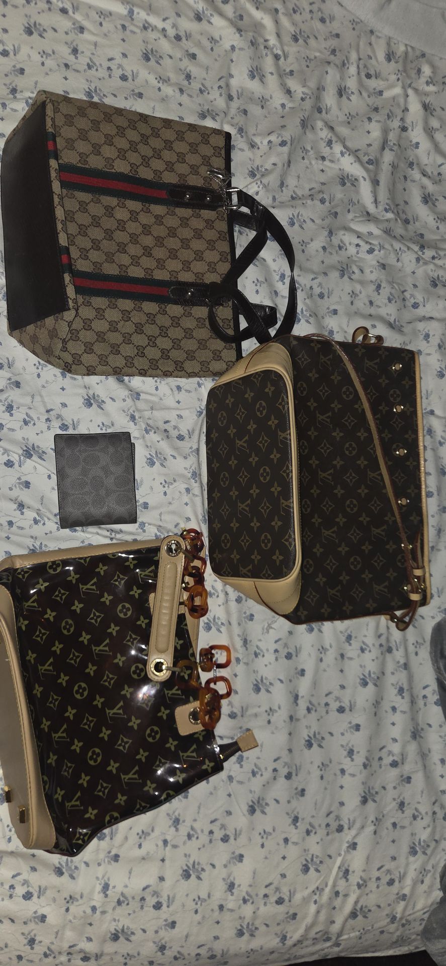 Designer Bags/Wallet: Louis Vuitton Purse 2x, Gucci Purse, Coach Wallet