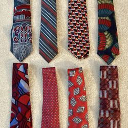 Lot Of 8 Neck Ties. Red Tones. 