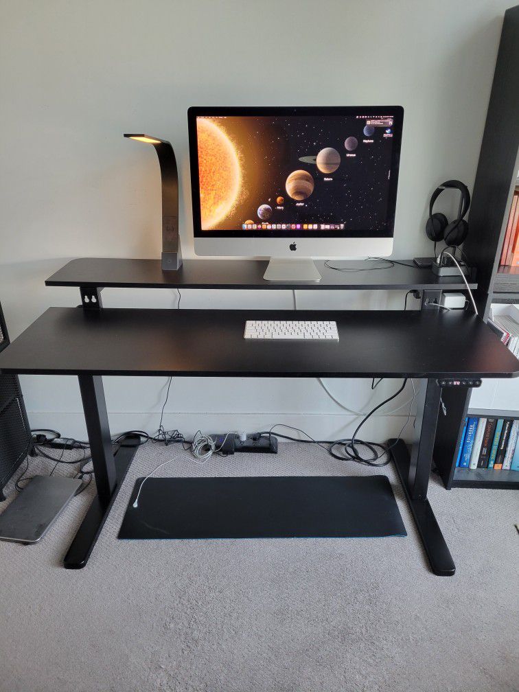 Vivo Electric Dual Tier Adjustable Stand Up Desk, Black