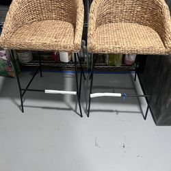 SEl Leandre Coastal style Water Hyacinth Counter Stools - 2pc Set 