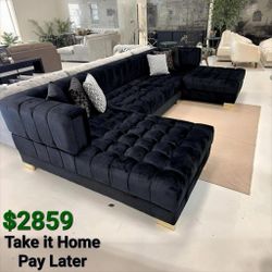 ARIANA BLACK VELVET DOUBLE CHAISE SECTIONAL
