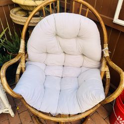 1970s Vintage rattan papasan chair with cushion.