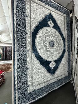 Large Navy Blue Medallion Area Rug