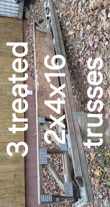 3 Treated 2x4x16 Trusses, Two 16ft.10 And One 14ft, Must Take All 