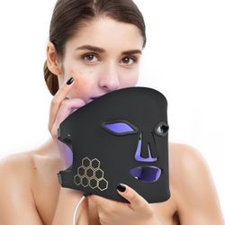 LED light therapy mask,4 Colors led face mask light therapy,Portable wireless red light therapy silicone mask, for home and travel skin care (model FM