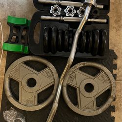 Set of weights and a curling bar