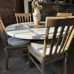 Marble Top Round Dining Table (54’) 4 Dining Chairs