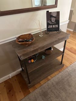 Rustic 3-Tier Wood and Metal Console Table
