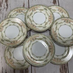 EIGHT MEITO CHINA MADE IN JAPAN TRIANON DESERT PLATES BY NORITAKE