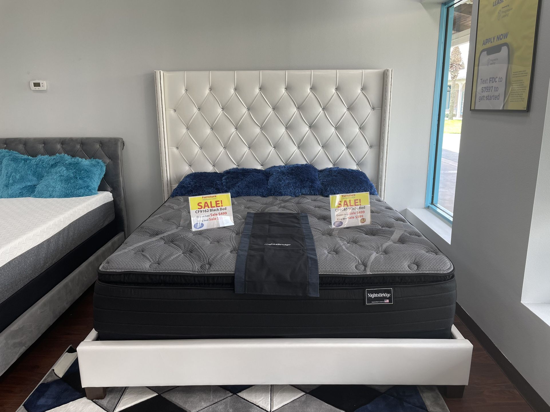 White Leather Bed In Stock Queen $499 King $599  ** Brandon Mall ** No Credit Needed