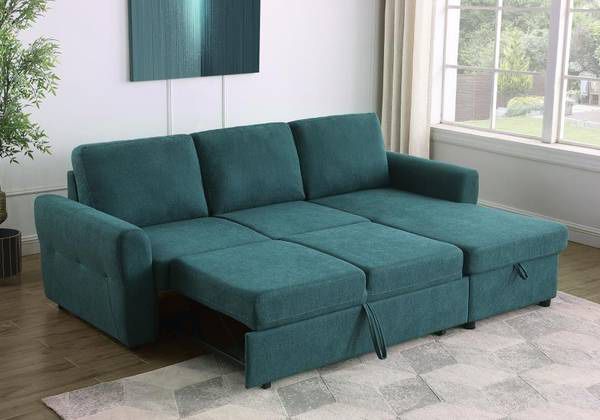 **SALE** *Sleeper Sectional with Storage Chaise in Beautiful Teal Fabric*