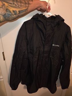 Columbia Omni-Tech Men's Black Hooded Rain Jacket Zip Stand-Up Collar Size XL
