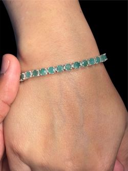 Certified Natural Emerald Tennis Bracelet 925 Sterling Silver 7.5” 12.64g