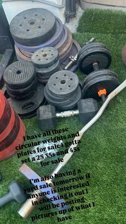 Weight Plates, Dumbbells, and Barbell Set