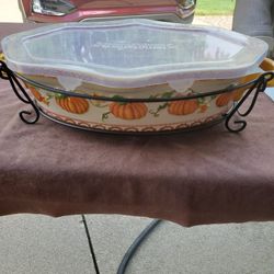 Old World Pumpkin Patch Casserole Dish, Lid, Rack, 2 Qt