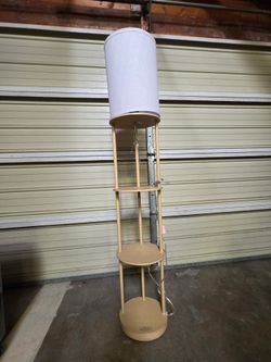 3-tier wooden shelf floor lamp