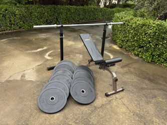 Complete Olympic 2” Bumper Weight Set 260lbs+45lb bar+Adjustable Bench/Rack